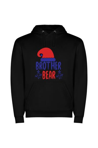 iLovePrints Vibrant Brotherhood: Bear Hat Φούτερ με κουκούλα σε χρώμα Μαύρο