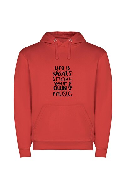iLovePrints Own Melodic Life Φούτερ με κουκούλα σε χρώμα Κόκκινο