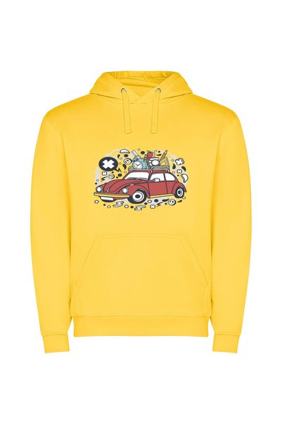 iLovePrints Red Roadster Adventure Φούτερ με κουκούλα σε χρώμα Κίτρινο