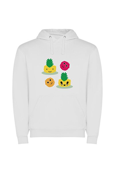 iLovePrints Pineapple Trio: Colorful Cute! Φούτερ με κουκούλα σε χρώμα Λευκό