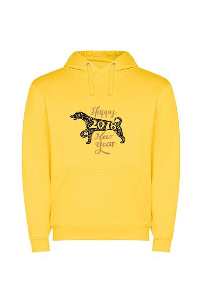 iLovePrints Pawsperous New Year Ahead Φούτερ με κουκούλα σε χρώμα Κίτρινο