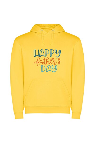iLovePrints Beloved Dad, Happy Day Φούτερ με κουκούλα σε χρώμα Κίτρινο