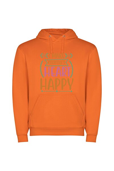 iLovePrints Mama's Blissful Heart Φούτερ με κουκούλα σε χρώμα Πορτοκαλί
