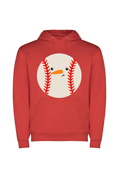 iLovePrints Round Face Sports Mascot Φούτερ με κουκούλα σε χρώμα Κόκκινο