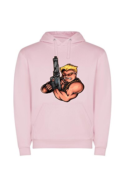 iLovePrints Gun-Wielding Heroic Cartoon: Haris Φούτερ με κουκούλα σε χρώμα Ροζ