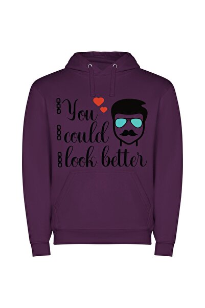 iLovePrints Dapper Stache & Sunglasses Φούτερ με κουκούλα σε χρώμα Μωβ