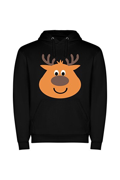 iLovePrints Anthro Deer Clipart Φούτερ με κουκούλα σε χρώμα Μαύρο