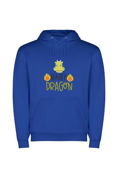 iLovePrints Fierce Baby Dragon Portrait Φούτερ με κουκούλα σε χρώμα Μπλε