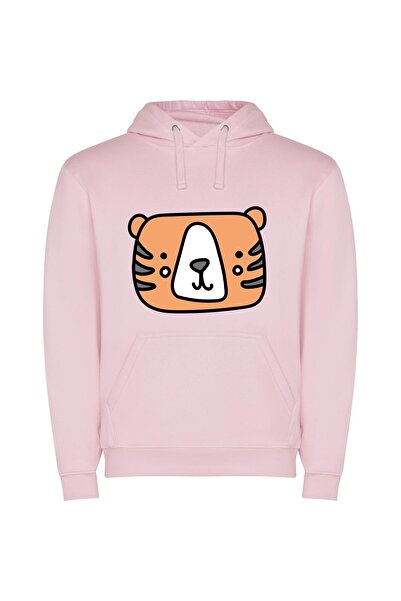 iLovePrints Beaming Tiger Portrait Φούτερ με κουκούλα σε χρώμα Ροζ