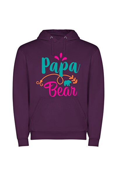 iLovePrints Artistic Family Emblem: Papa Bear Φούτερ με κουκούλα σε χρώμα Μωβ