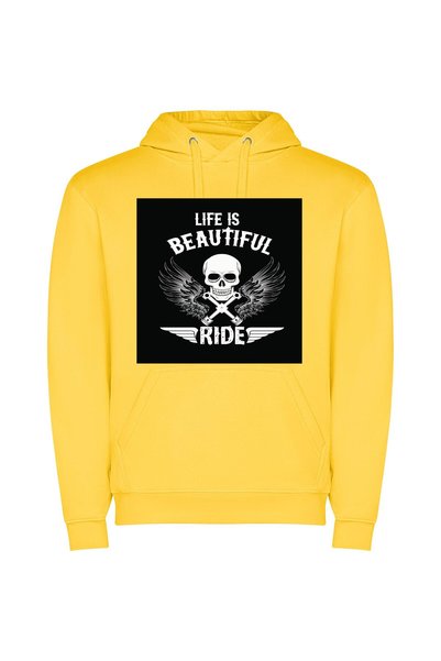 iLovePrints Winged Skull Biker Beau Φούτερ με κουκούλα σε χρώμα Κίτρινο