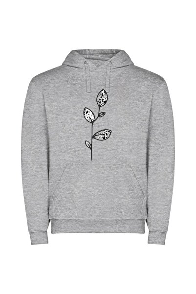 iLovePrints Monochrome Floral Artistry Φούτερ με κουκούλα σε χρώμα Γκρι