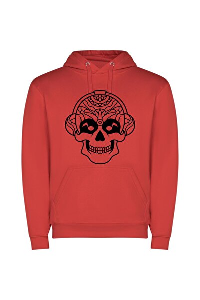 iLovePrints Floral Aztec Skull Φούτερ με κουκούλα σε χρώμα Κόκκινο