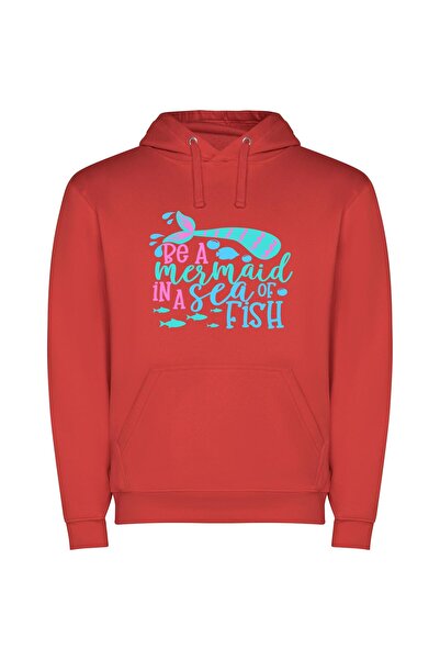 iLovePrints Enchanting Mermaid Odyssey Φούτερ με κουκούλα σε χρώμα Κόκκινο