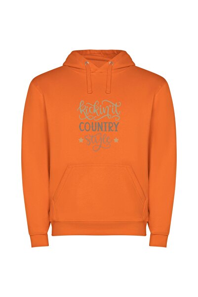 iLovePrints Cowboy Style Revival Φούτερ με κουκούλα σε χρώμα Πορτοκαλί
