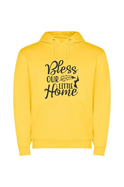 iLovePrints Humble Home Blessing Φούτερ με κουκούλα σε χρώμα Κίτρινο