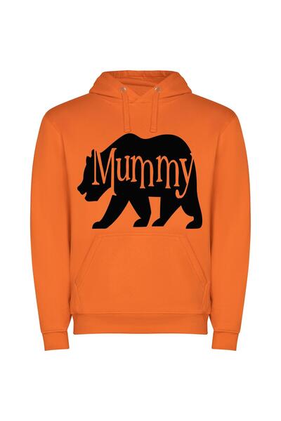iLovePrints Mummy Bear: Elegant Monochrome Φούτερ με κουκούλα σε χρώμα Πορτοκαλί