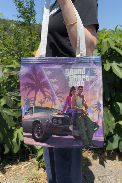 ZipZap Gta 6 V5 Double-Sided Canvas Print Tote Bag Computer Gaming Video Game