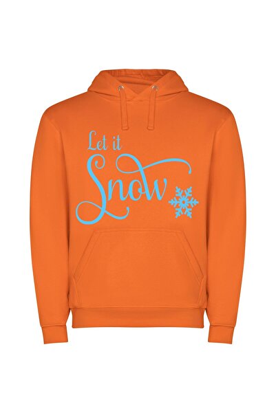 iLovePrints Winter's Whimsical Snowfall Φούτερ με κουκούλα σε χρώμα Πορτοκαλί