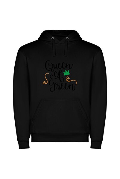 iLovePrints Green Nature's Regal Queen Φούτερ με κουκούλα σε χρώμα Μαύρο