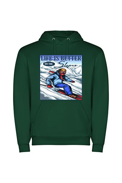 iLovePrints Skiing Thrills: Digital Illustration Φούτερ με κουκούλα σε χρώμα ...