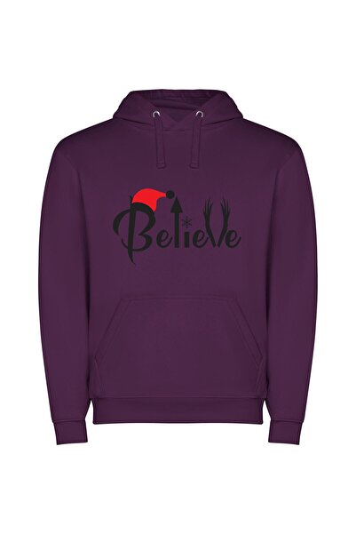 iLovePrints Believe in Merry Magic Φούτερ με κουκούλα σε χρώμα Μωβ
