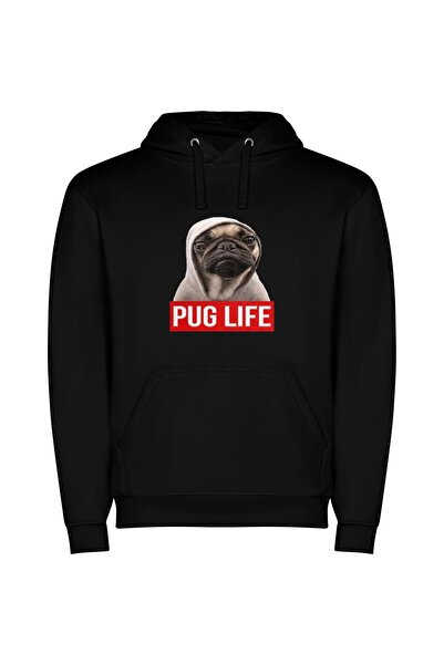 iLovePrints Pug Life: Evil Swagger Φούτερ με κουκούλα σε χρώμα Μαύρο