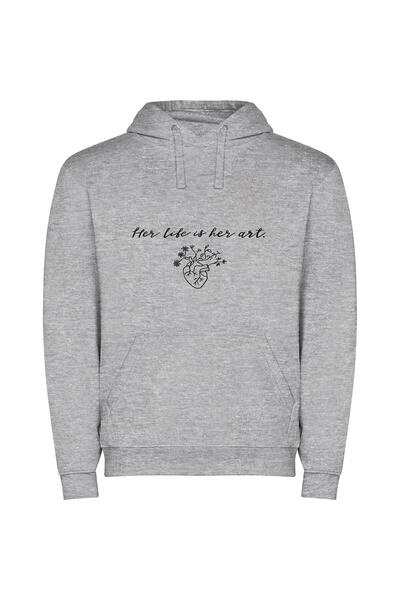 iLovePrints Floral Heart Sketch: HD Love Art Φούτερ με κουκούλα σε χρώμα Γκρι