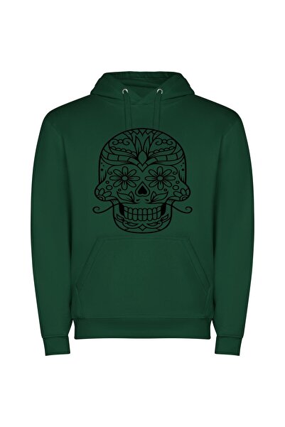 iLovePrints Fanciful Floral Sugar Skull Φούτερ με κουκούλα σε χρώμα Πράσινο