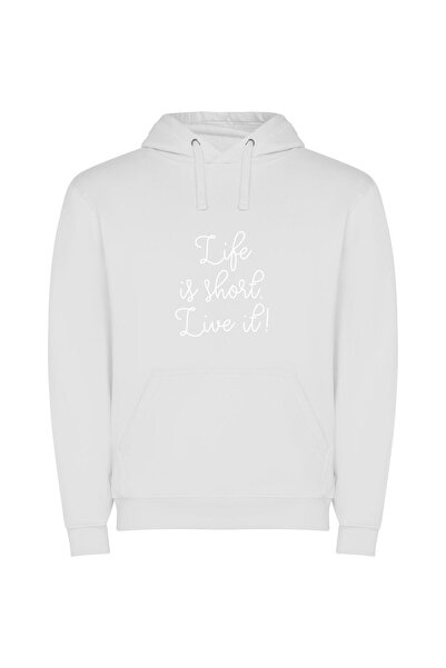 iLovePrints True Life: Live it! Φούτερ με κουκούλα σε χρώμα Λευκό