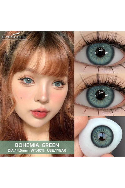 Elvoria Bohemia green damarlı yeşil göz lensi yıllık kullanım