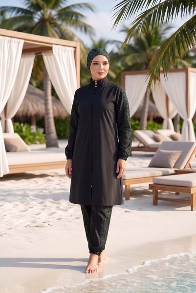 dilberfashion Premium Serisi Leopar Garnili 3lü Tesettür Mayo
