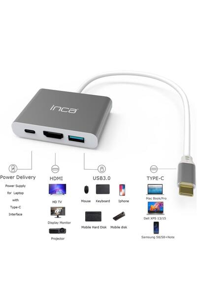 Inca ITPC-04TX Type-c Hub HDMI 4K@30hz USB3.0+PD100W Akım ve Voltaj Korumalı ...