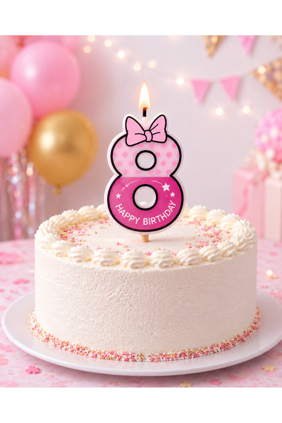 Partifabrik Pembe Fiyonk Detaylı 8 Yaş Mum