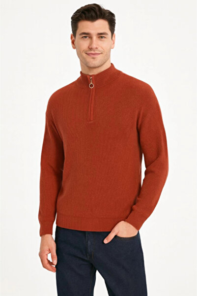 modi Men's Half-Zip Knit Sweater – Thessaloniki Knit, Stand Collar, Cotton Wo...