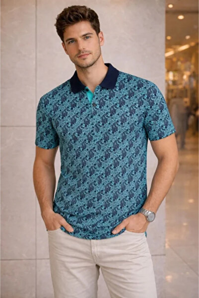 UFC 1985 TOP BRAND Men's Pique Fabric Polo Collar Palm Patterned T-Shirt Shor...