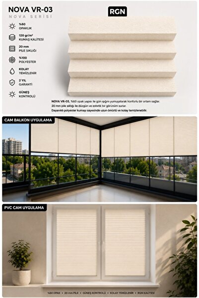 RGN NOVA VR 03 Bej Kancalı Plise Perde Cam Balkon Pencere