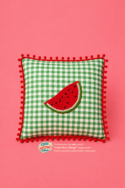 Little Wow! Things MeloMood El Yapımı Karpuz Motifli Pötikare Desenli Ponponl...