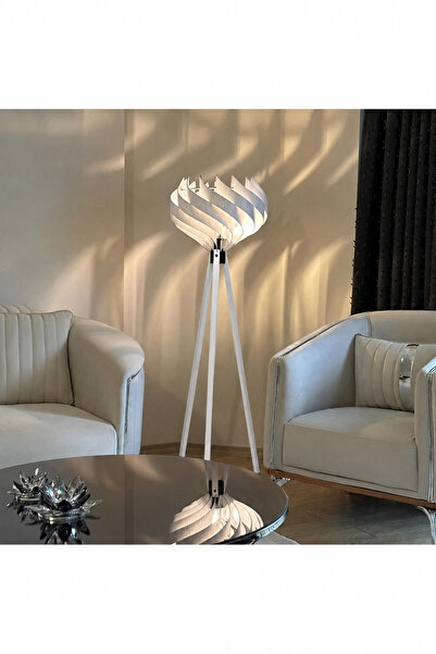 Ferisa Home Modern Ahşap Lambader Tripod Ayaklı Dekoratif Salon Lambası Bohem...