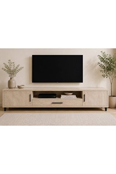 Balçova Design Modern TV Ünitesi 180 cm Tek Çekmeceli Kapaklı TV Sehpası