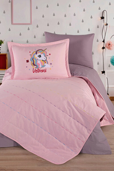 Clasy Ranforce 100% Cotton Embroidered Single Bedspread Set Stella V1 Lilac