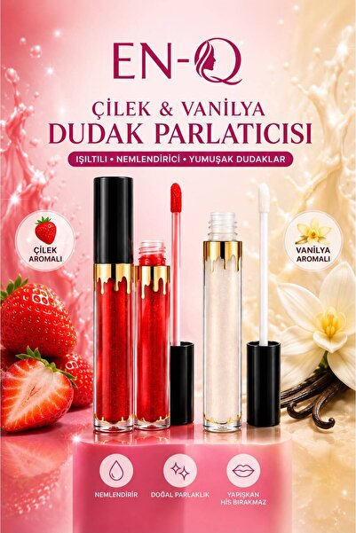 ENQ Çilek & Vanilya Aromalı Dudak Parlatıcısı | Nemlendirici Lip Gloss | Yapı...