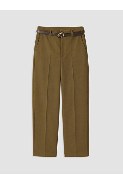 LC Waikiki Khaki Women's Fabric Trousers with Belt