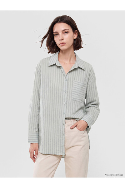 LC Waikiki Green Striped Women's Shirt Tunic