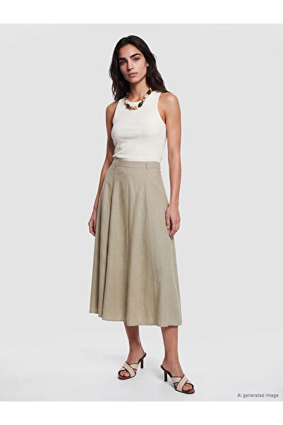 LC Waikiki Vizyon New Season Green Linen Blend A-Line Flared Skirt
