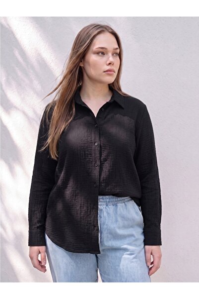 LC Waikiki Black Plus Size Women's Shirt