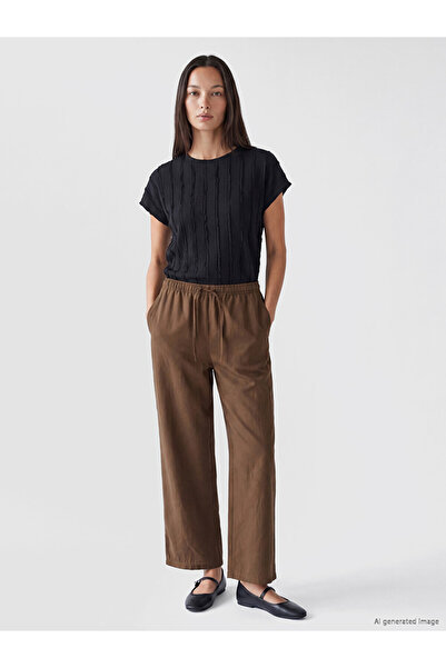 LC Waikiki Khaki Wide Leg Women's Trousers with Elastic Waist