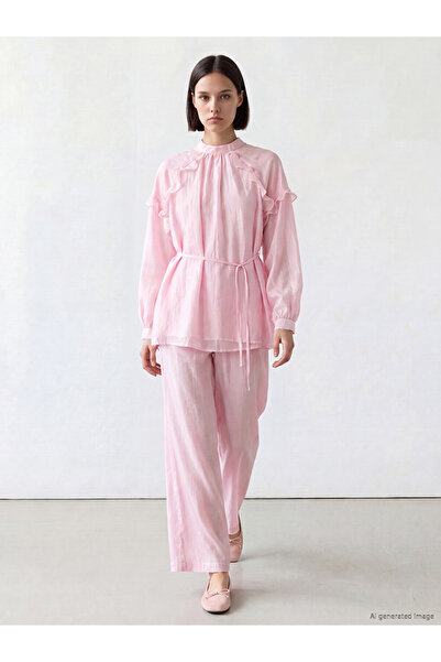 LC Waikiki Pink Wide Leg Women's Trousers with Elastic Waist