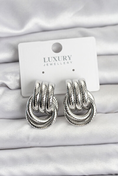 DMR Elegance Silver Color Hoop Model Brass Women's Earrings