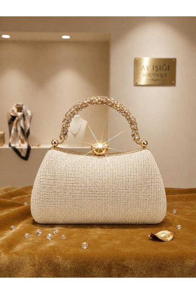 beeyzi moda Women's Gold Color Stone Evening Dress Bag Envelope Design with Chain
